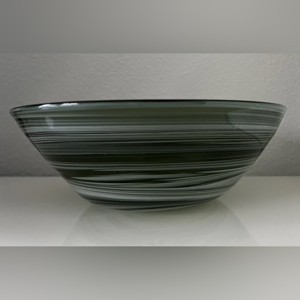 Green and White Hand Crafted Glass Bowl - 11-3/4” D x 4” H
